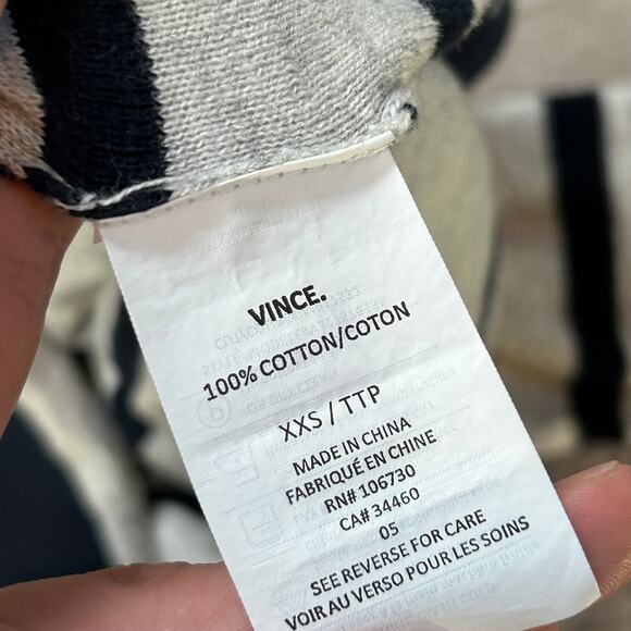 Vince 100% Cotton Striped V-Neck Sweater Gray Navy XXS - Picture 4 of 5